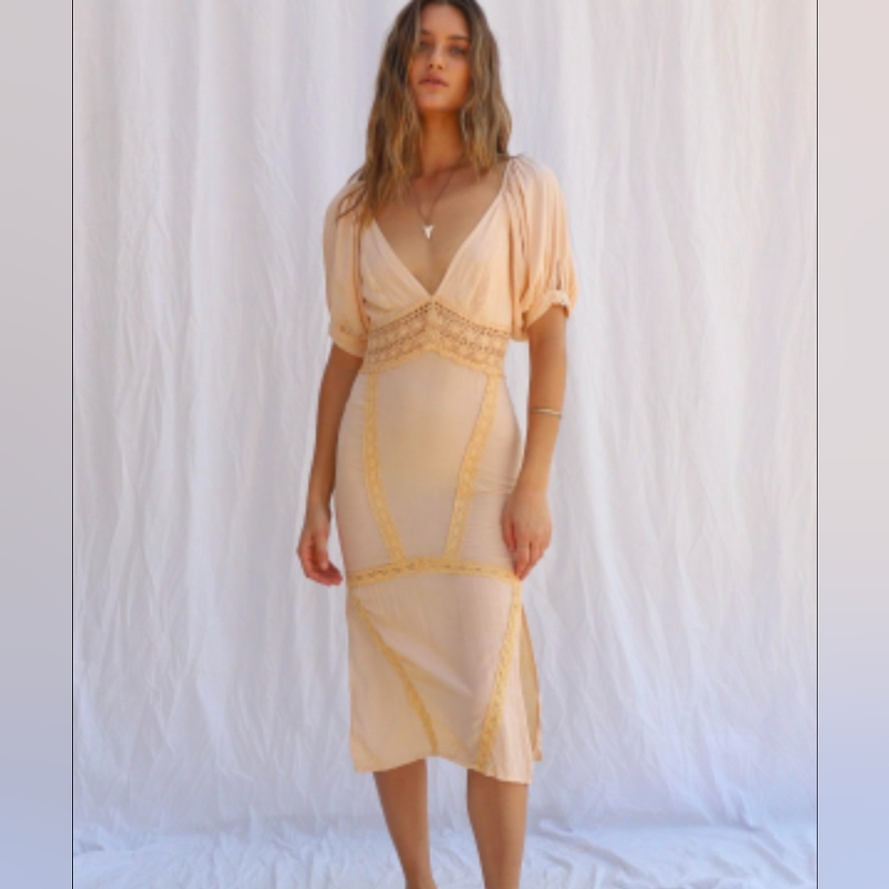 Jen's Pirate Booty Rio Panorama Midi Crochet Dress Butter Yellow Large NWT